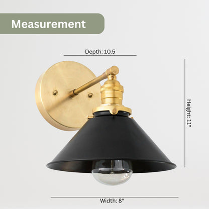 Handmade Brass Wall Sconce – Mid Century Modern Black & Polish Cone Light