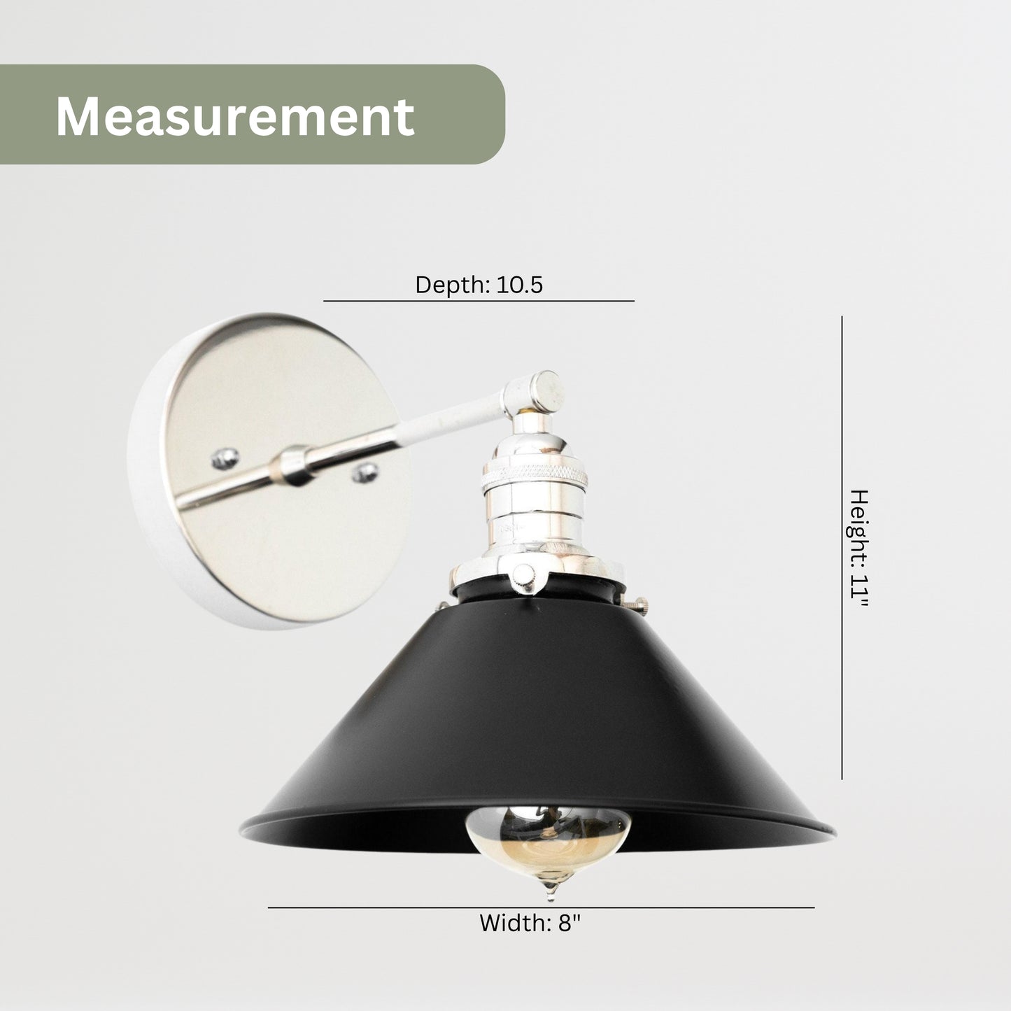 Handmade Brass Wall Sconce – Mid Century Modern Black & Silver Cone Light