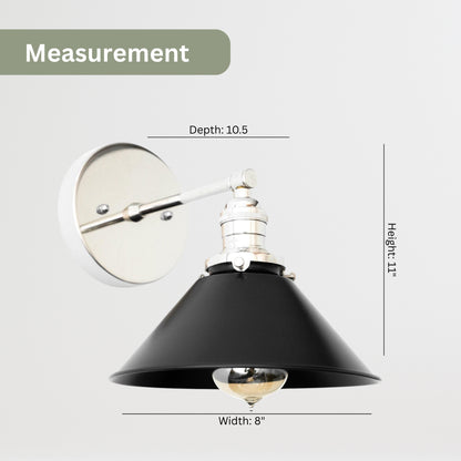 Handmade Brass Wall Sconce – Mid Century Modern Black & Silver Cone Light