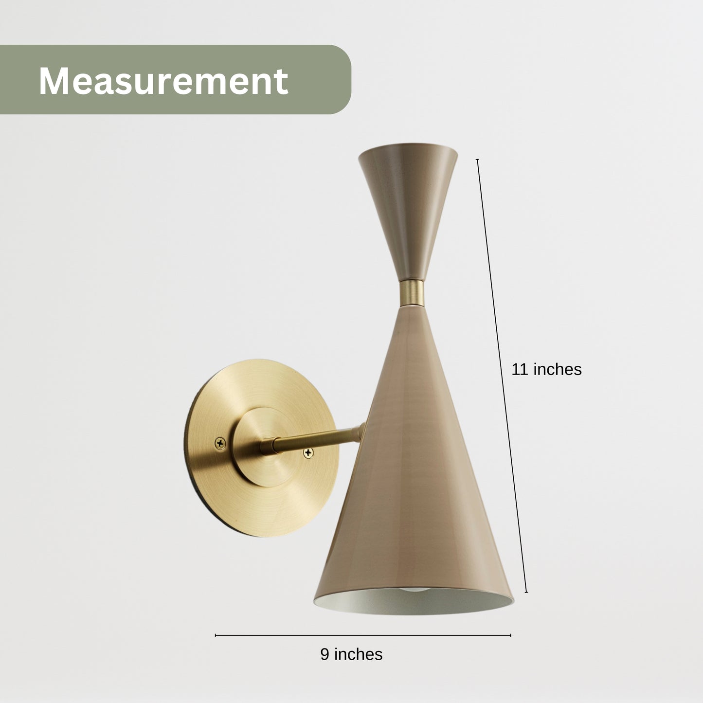 Mid Century Modern Brass Wall Sconce – Handmade Cone Shade Light Fixture