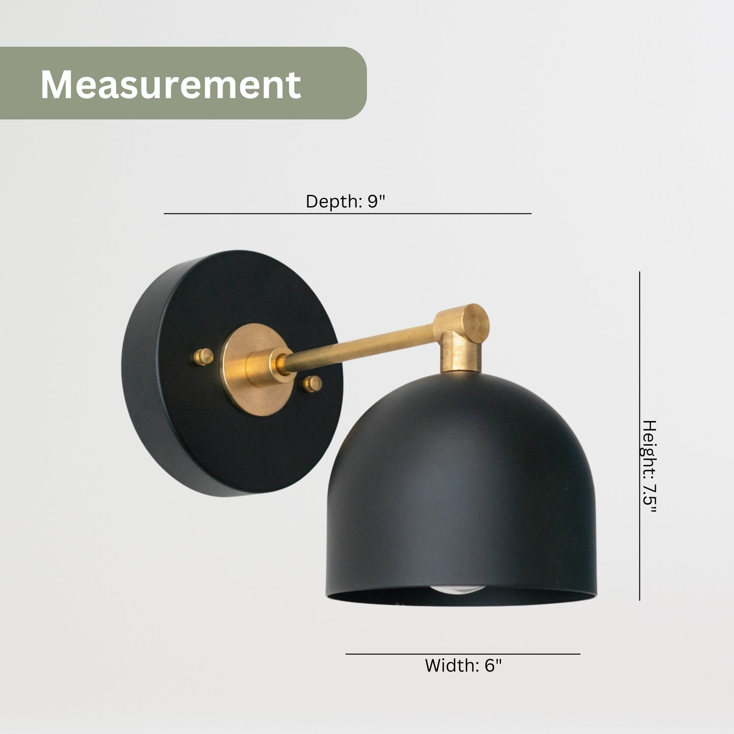 Modern Brass Wall Sconce – Mid Century Wall Light with Black Dome Shade