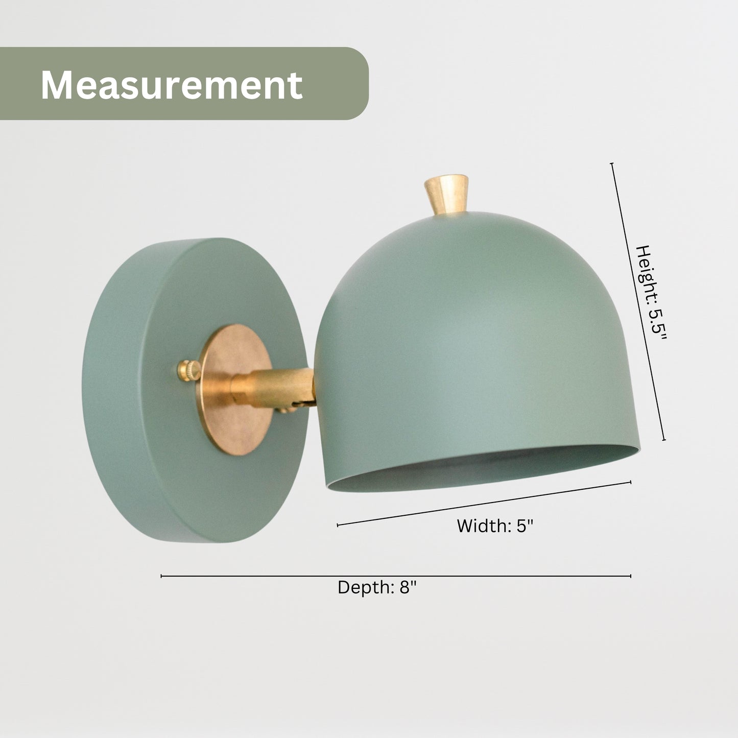 Modern Brass Wall Sconce – Mid Century Wall Light with Green Dome Shade