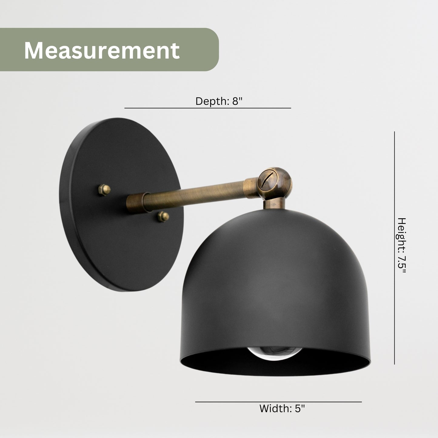 Mid Century Brass Wall Sconce – Handmade Black & Antique Dome Light Fixture