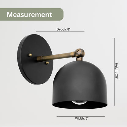 Mid Century Brass Wall Sconce – Handmade Black & Antique Dome Light Fixture