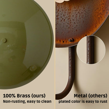 Olive Green Brass Dome Wall Sconce – Mid-Century Modern Hardwired Light