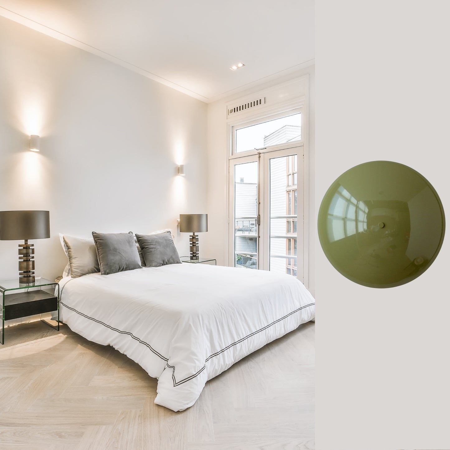 Olive Green Brass Dome Wall Sconce – Mid-Century Modern Hardwired Light