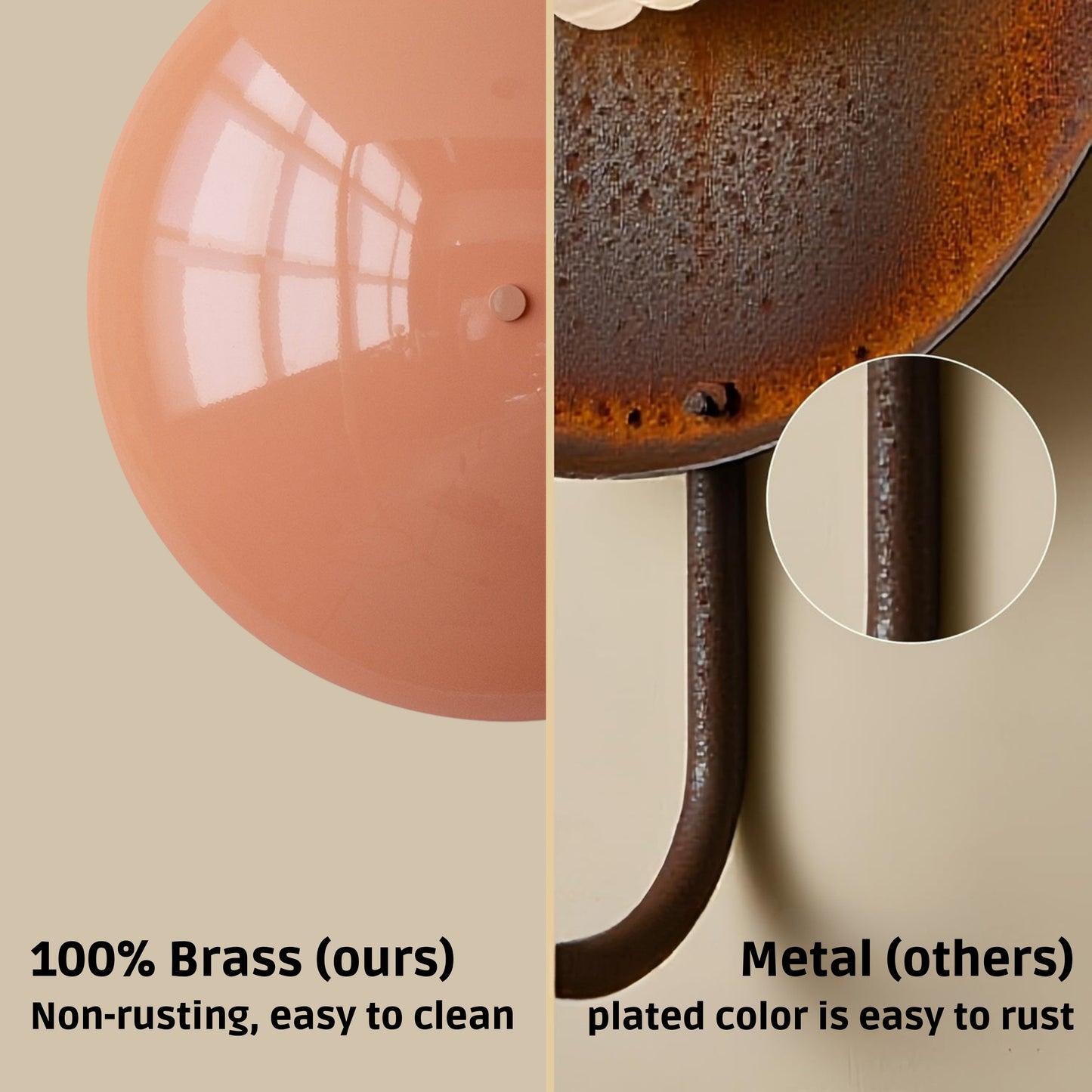 Peach Brass Dome Wall Sconce – Mid-Century Modern Hardwired Light