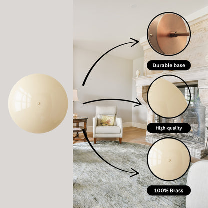 White Brass Dome Wall Sconce – Mid-Century Modern Hardwired Light