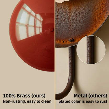 Red Brass Dome Wall Sconce – Mid-Century Modern Hardwired Light
