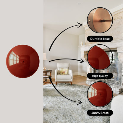 Red Brass Dome Wall Sconce – Mid-Century Modern Hardwired Light
