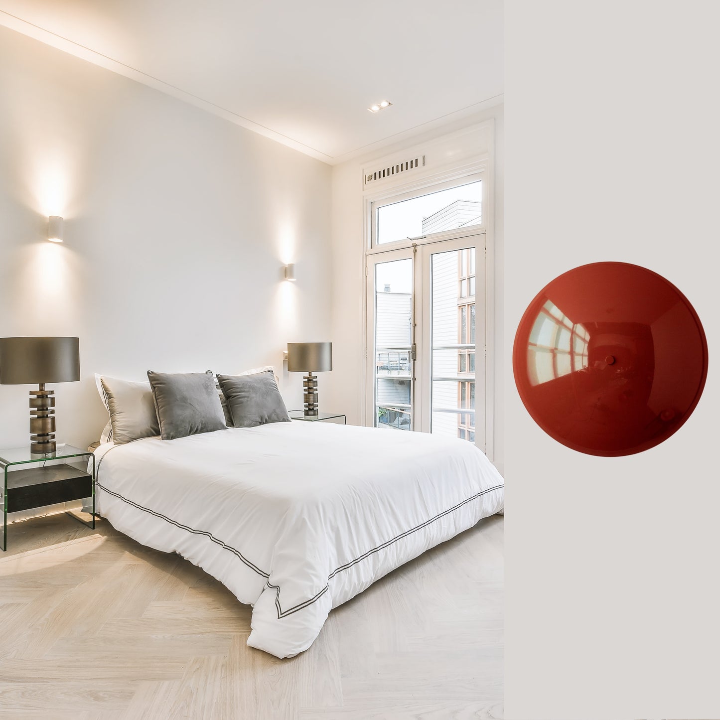 Red Brass Dome Wall Sconce – Mid-Century Modern Hardwired Light