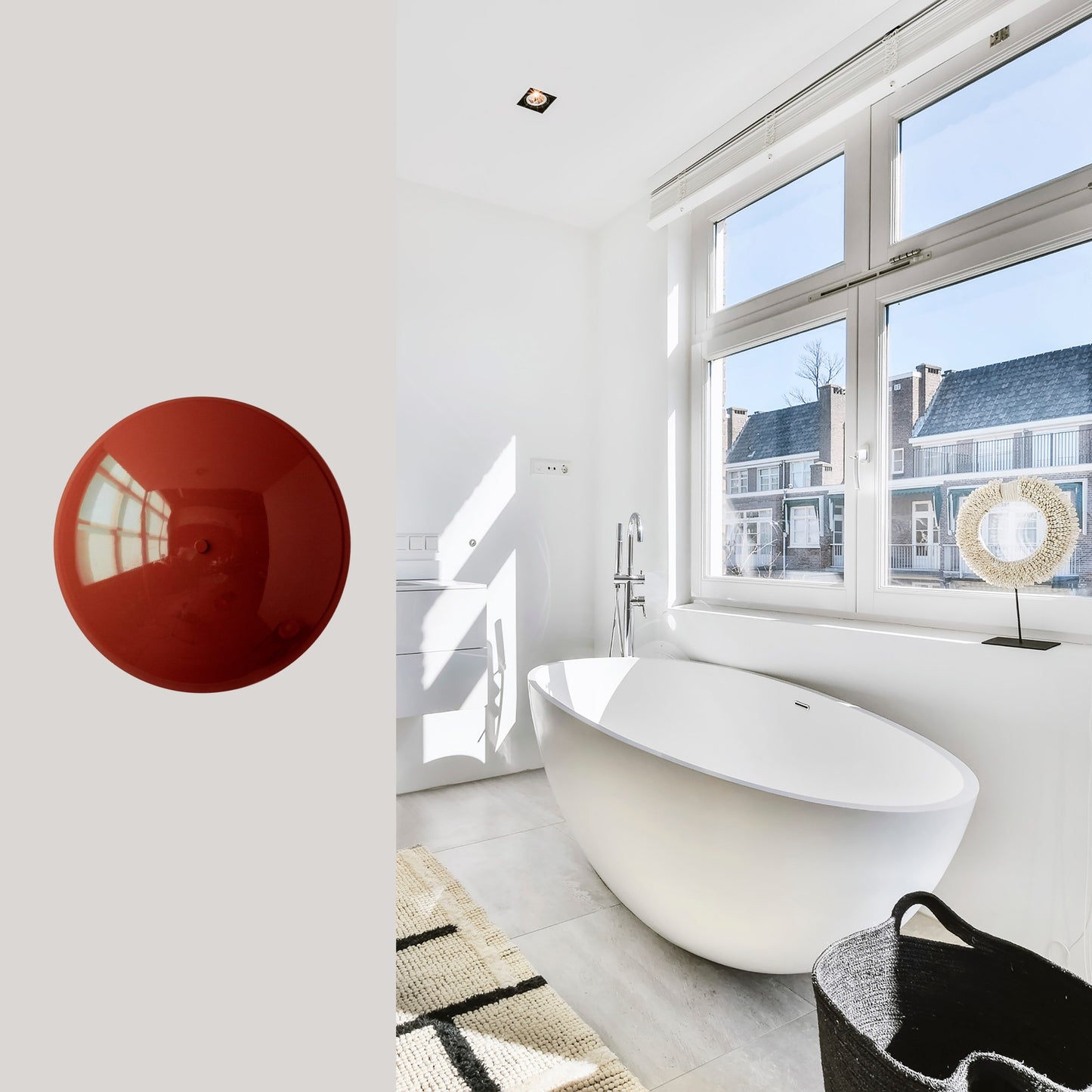 Red Brass Dome Wall Sconce – Mid-Century Modern Hardwired Light