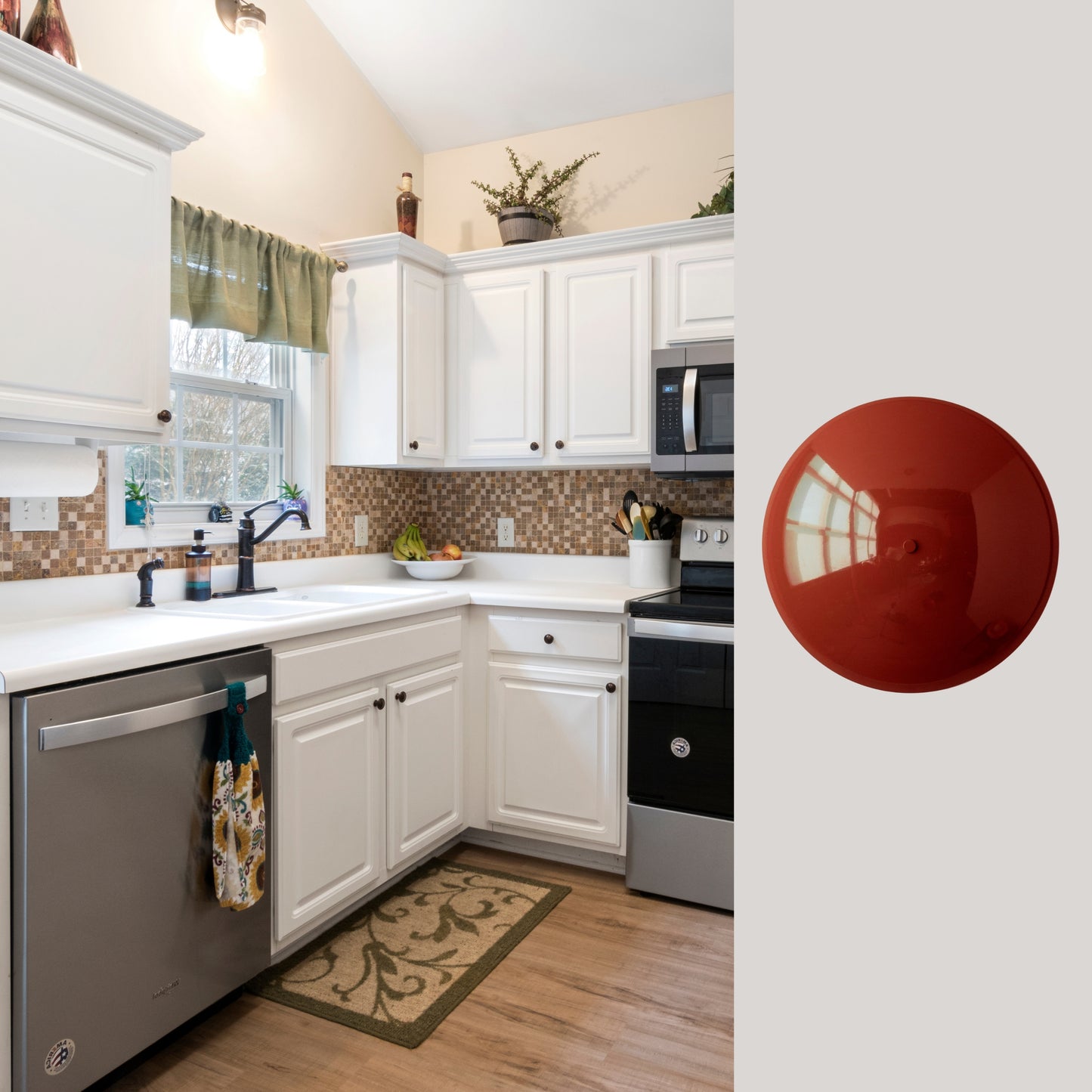 Red Brass Dome Wall Sconce – Mid-Century Modern Hardwired Light