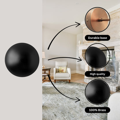 Black Brass Dome Wall Sconce – Mid-Century Modern Hardwired Light