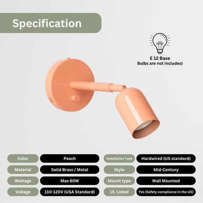 Peach Capsule Brass Wall Sconce – Mid Century Modern Vintage Wall Light Fixture