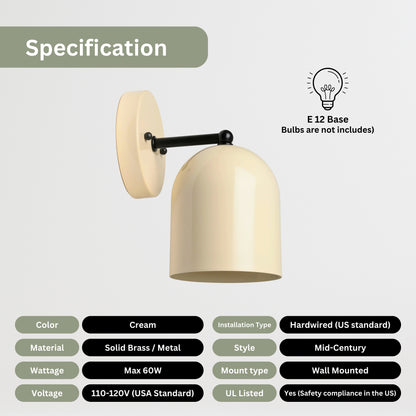 Modern Brass Wall Sconce – Mid Century Light Fixture for Bedroom & Living Room