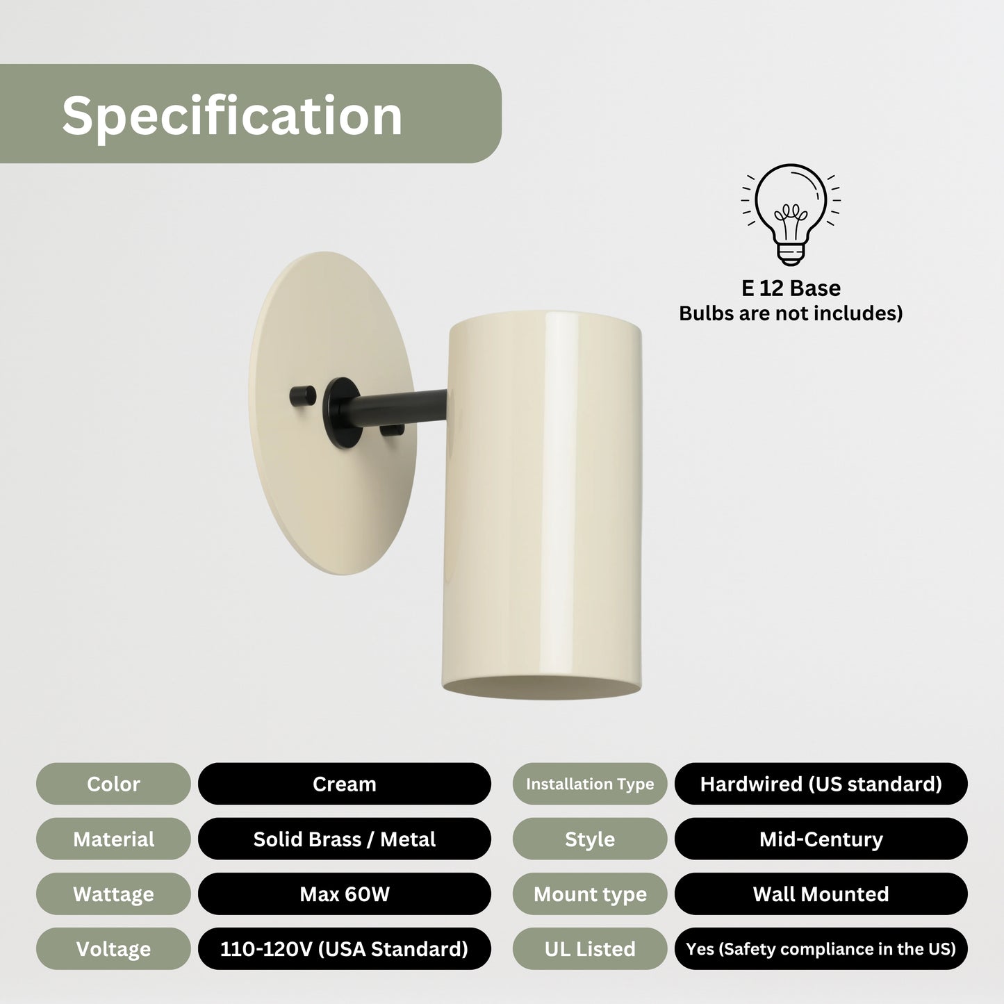 Modern Brass Wall Sconce – Mid Century Light Fixture for Bedroom & Living Room