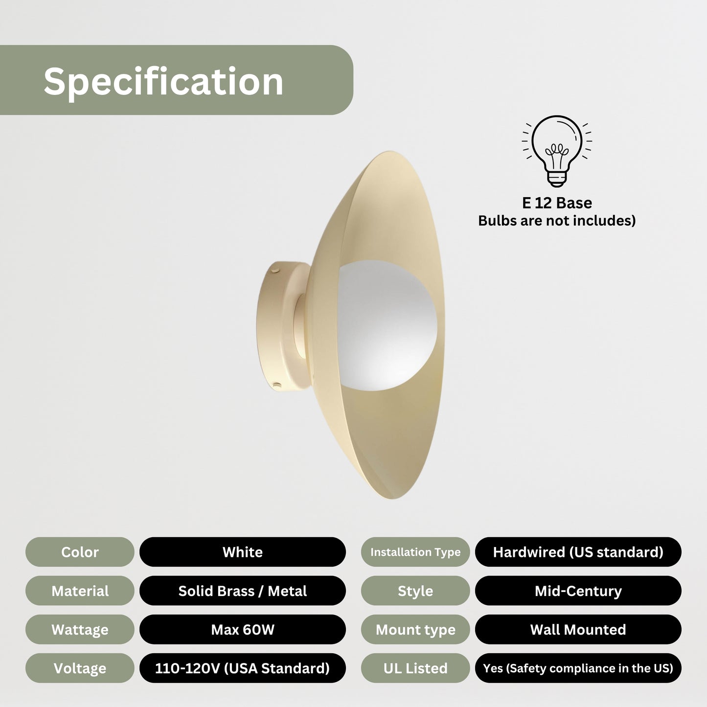 Cream Dome Brass Wall Sconce – Mid-Century Modern Vintage Light