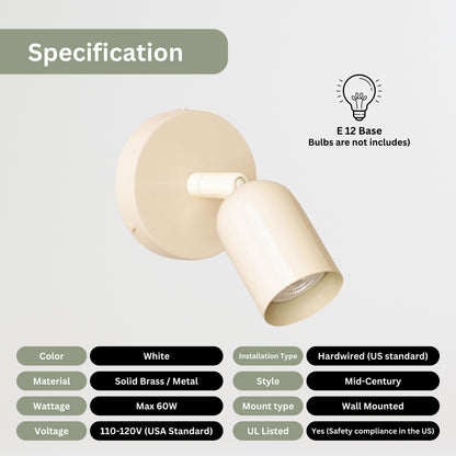 Cream Capsule Brass Wall Sconce – Mid Century Modern Vintage Wall Light Fixture