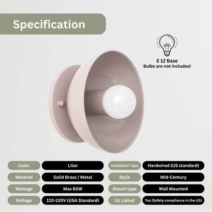 Lilac Brass Dome Wall Sconce – Modern Mid Century Wall Light Fixture