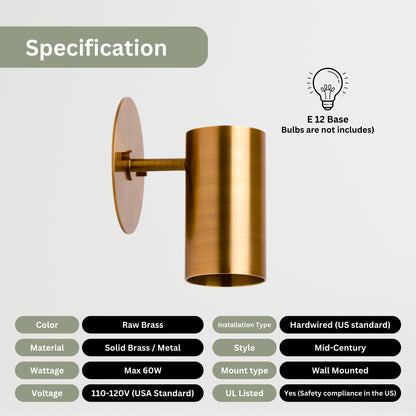 Modern Brass Wall Sconce – Mid Century Light Fixture for Bedroom & Living Room