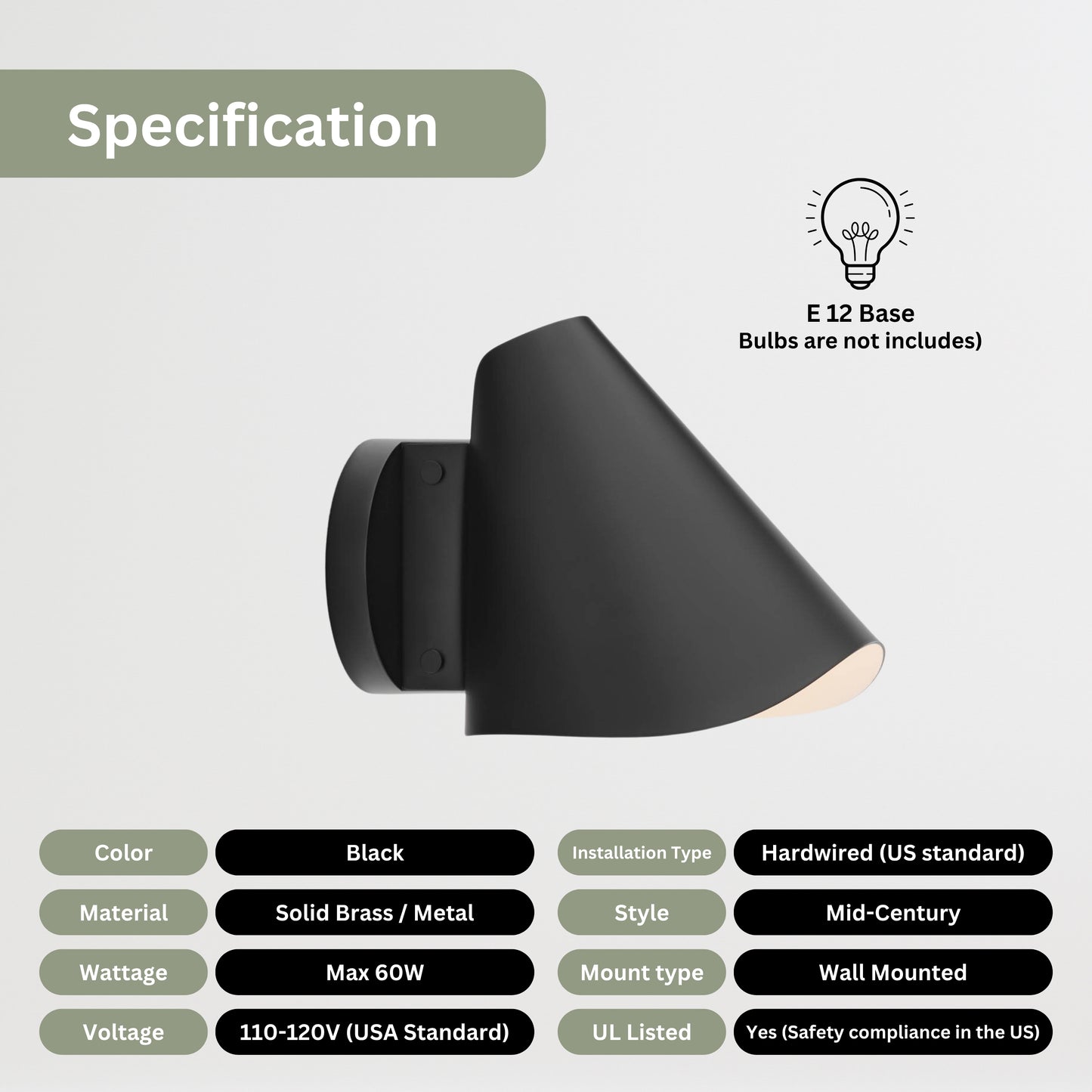Modern Brass Wall Sconce – Handmade Mid Century Cone Shade Light Fixture