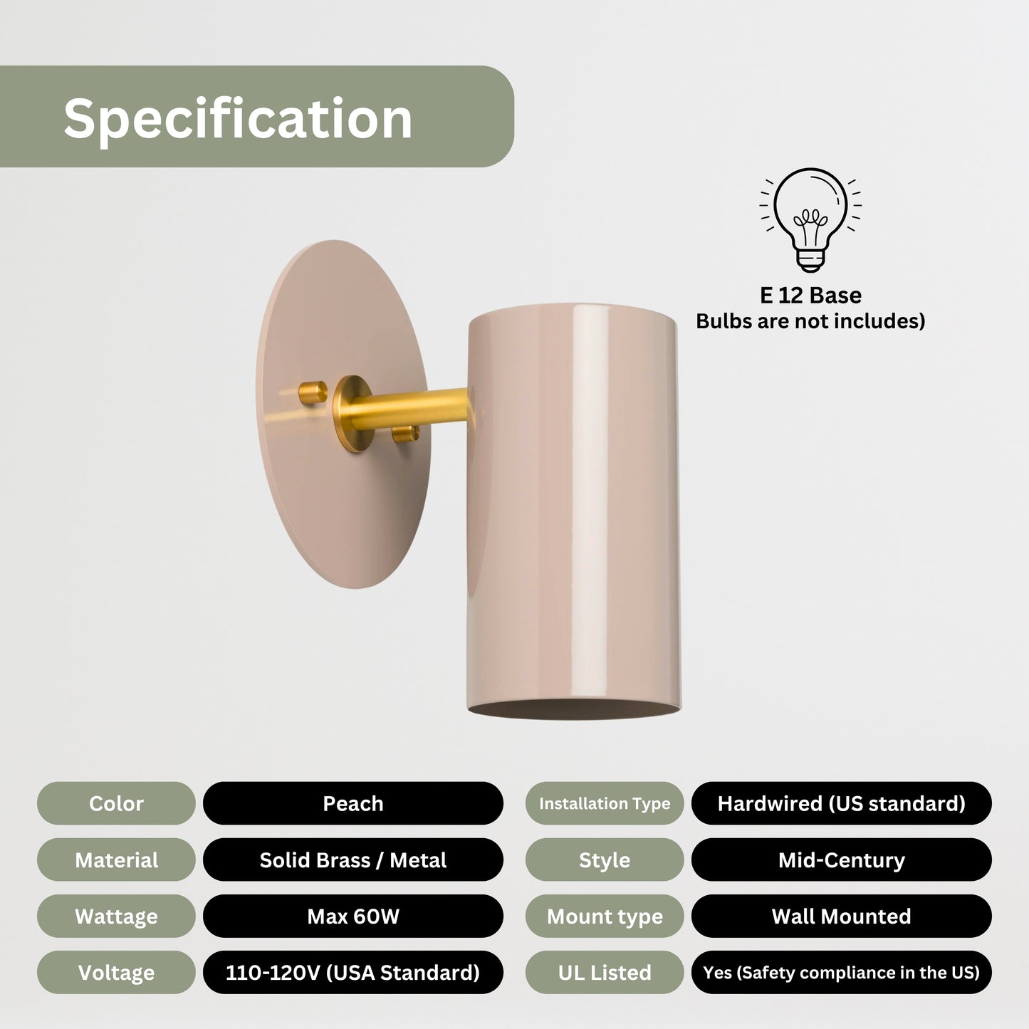Modern Brass Wall Sconce – Mid Century Light Fixture for Bedroom & Living Room