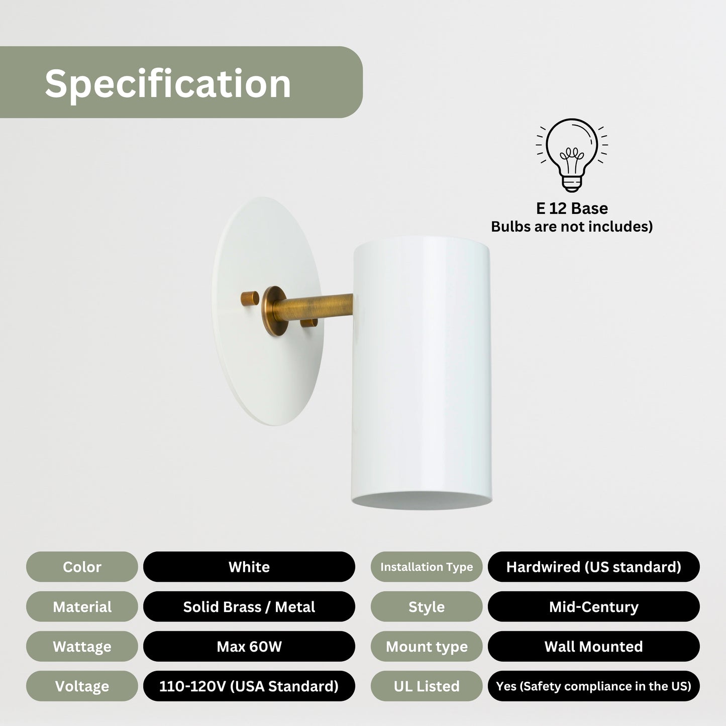 Modern Brass Wall Sconce – Mid Century Light Fixture for Bedroom & Living Room