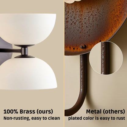 White & Black Double Globe Vintage Light - Mid Century Modern Brass Wall Sconce