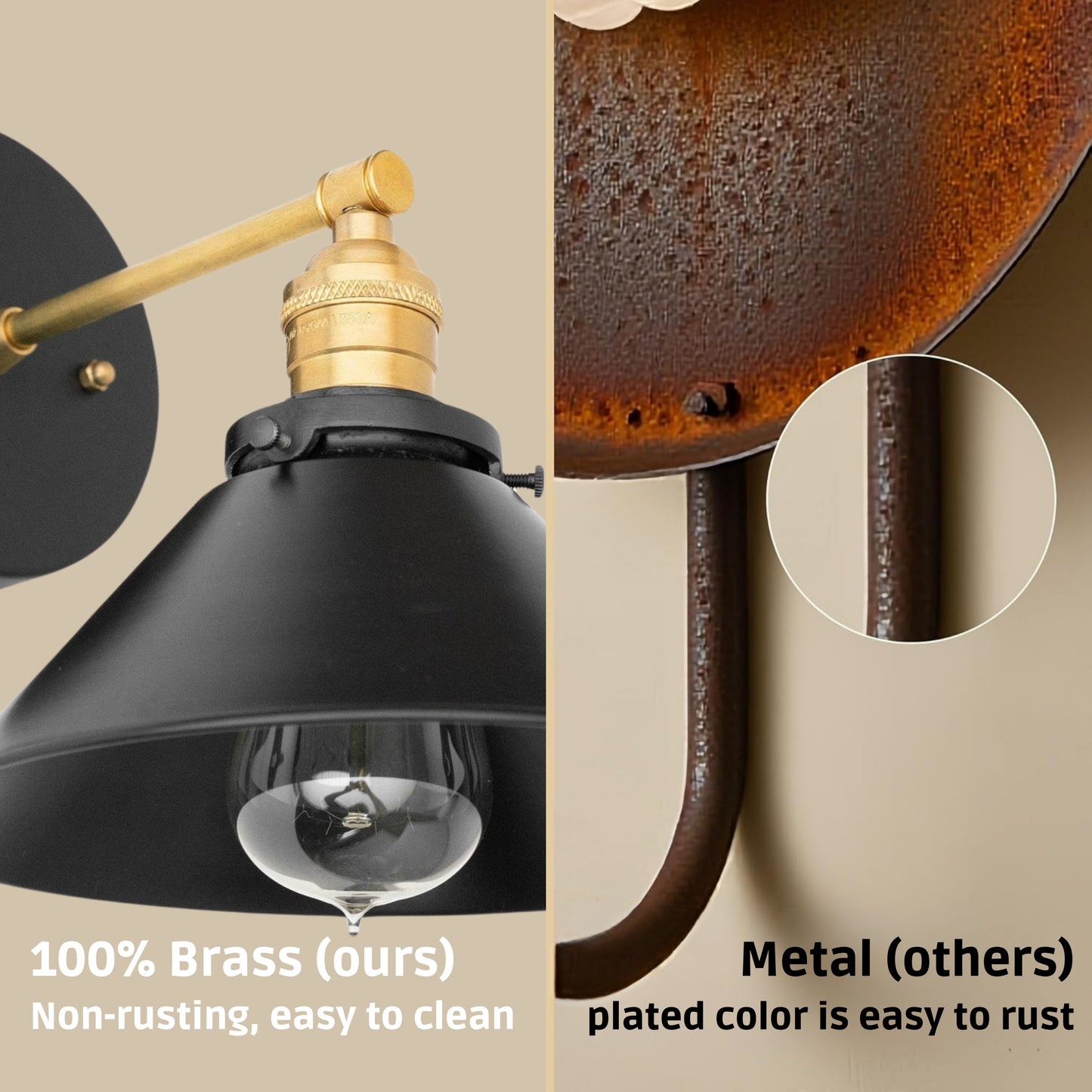 Handmade Brass Wall Sconce – Mid Century Modern Black & Polish Cone Light