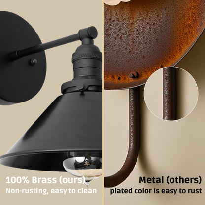 Handmade Brass Wall Sconce – Mid Century Modern Black Cone Light
