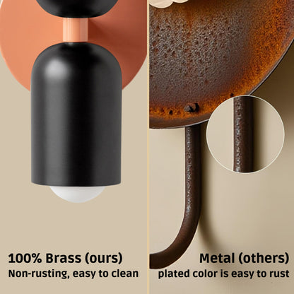 Black & Peach Up & Down Brass Wall Sconce – Mid-Century Modern Light Fixture