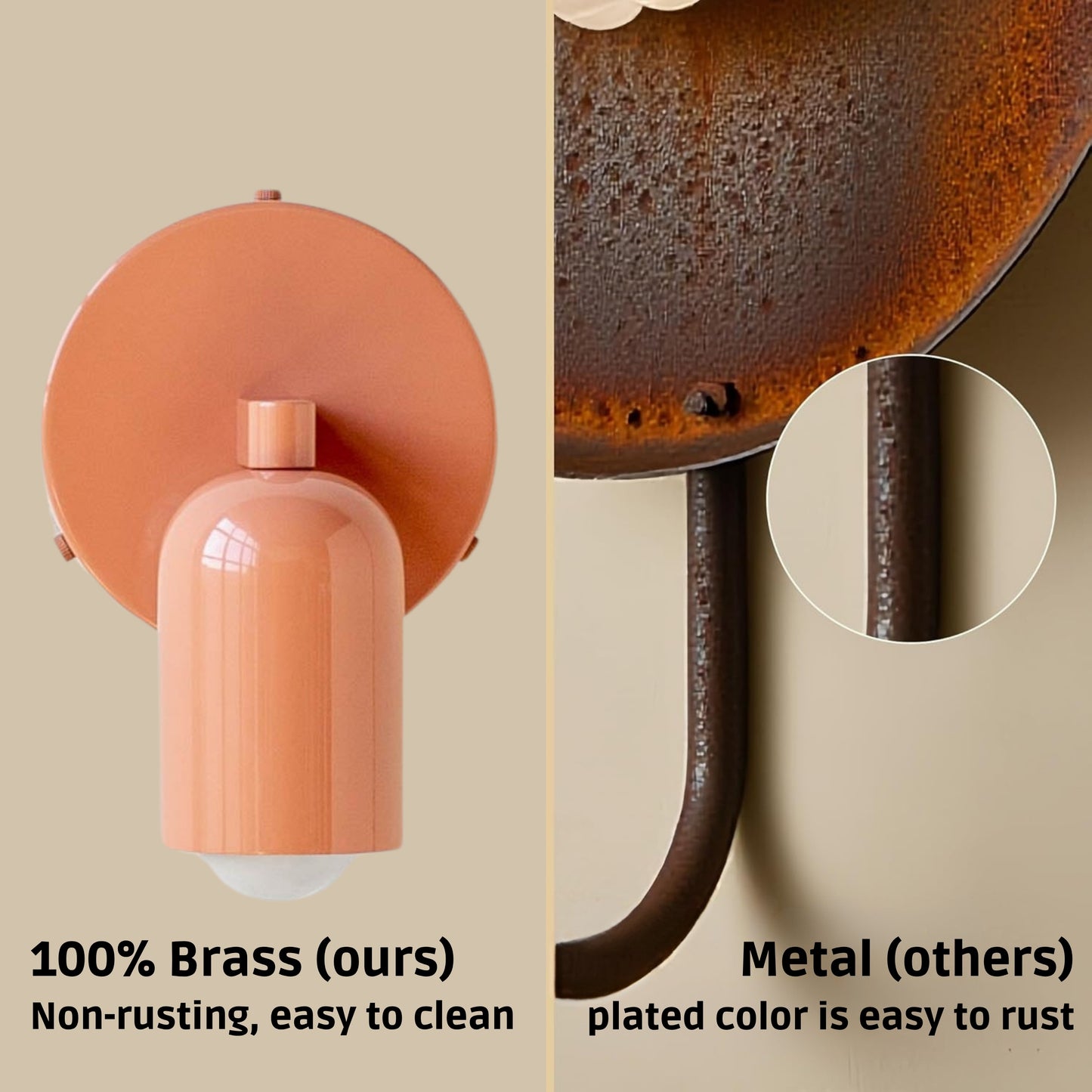 Peach Capsule Brass Wall Sconce – Mid Century Modern Vintage Wall Light Fixture
