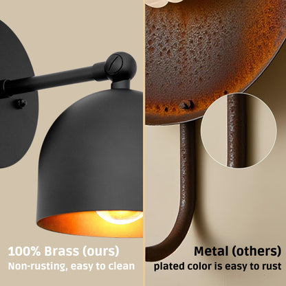 Mid Century Brass Wall Sconce – Handmade Black Dome Light Fixture