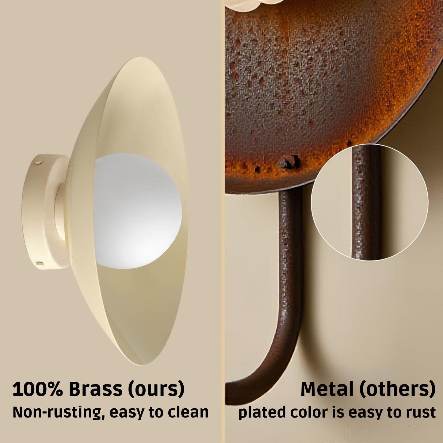 Cream Dome Brass Wall Sconce – Mid-Century Modern Vintage Light