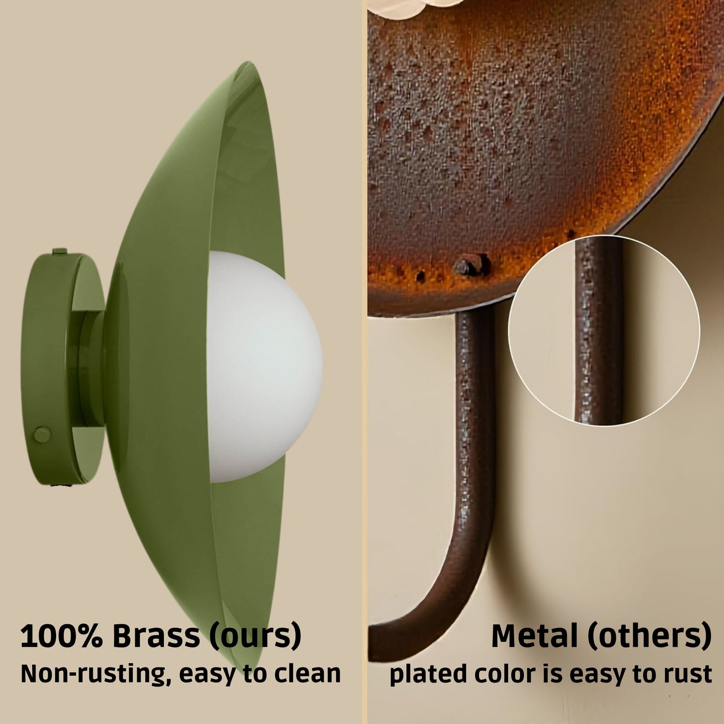 Olive Green Dome Brass Wall Sconce – Mid-Century Modern Vintage Light