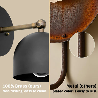 Mid Century Brass Wall Sconce – Handmade Black & Antique Dome Light Fixture