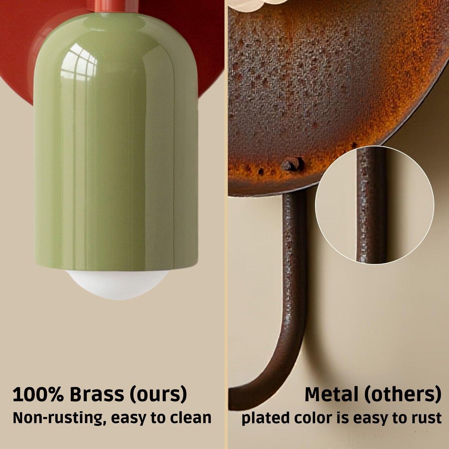 Olive Green & Red Up & Down Brass Wall Sconce – Mid-Century Modern Light Fixture
