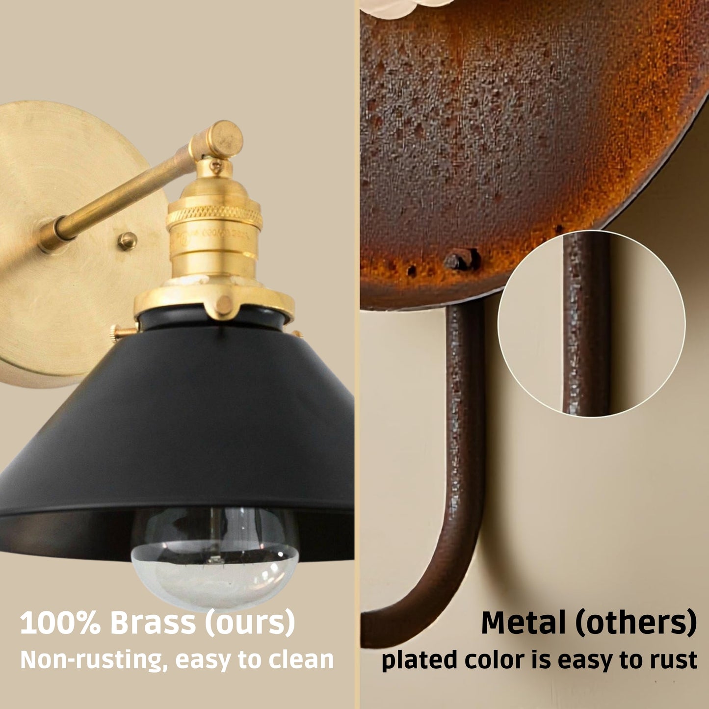Handmade Brass Wall Sconce – Mid Century Modern Black & Polish Cone Light