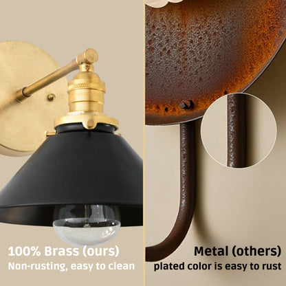 Handmade Brass Wall Sconce – Mid Century Modern Black & Polish Cone Light