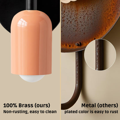 Peach & Black Up & Down Brass Wall Sconce – Mid-Century Modern Light Fixture