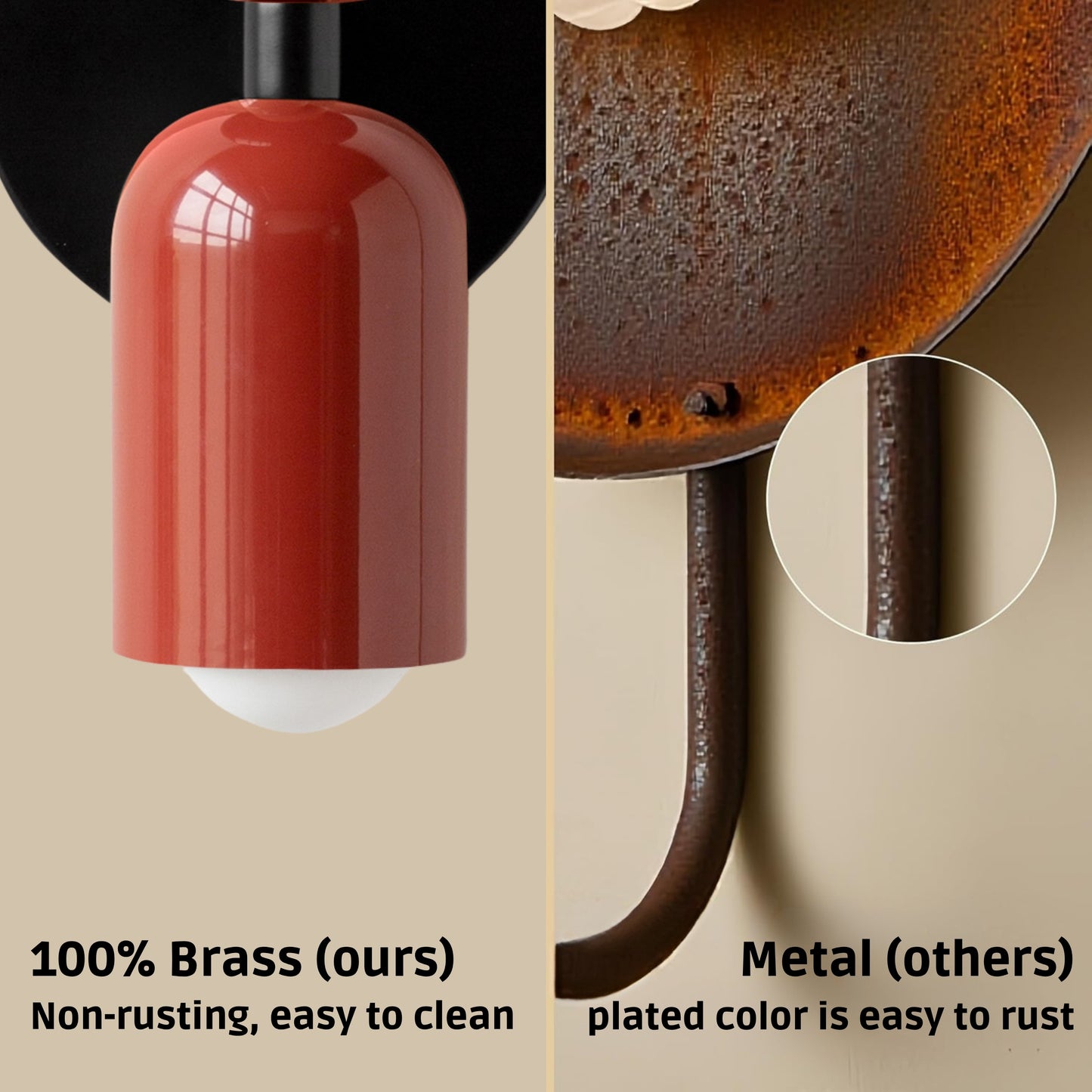 Red & Black Up & Down Brass Wall Sconce – Mid-Century Modern Light Fixture