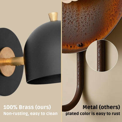 Modern Brass Wall Sconce – Mid Century Wall Light with Black Dome Shade