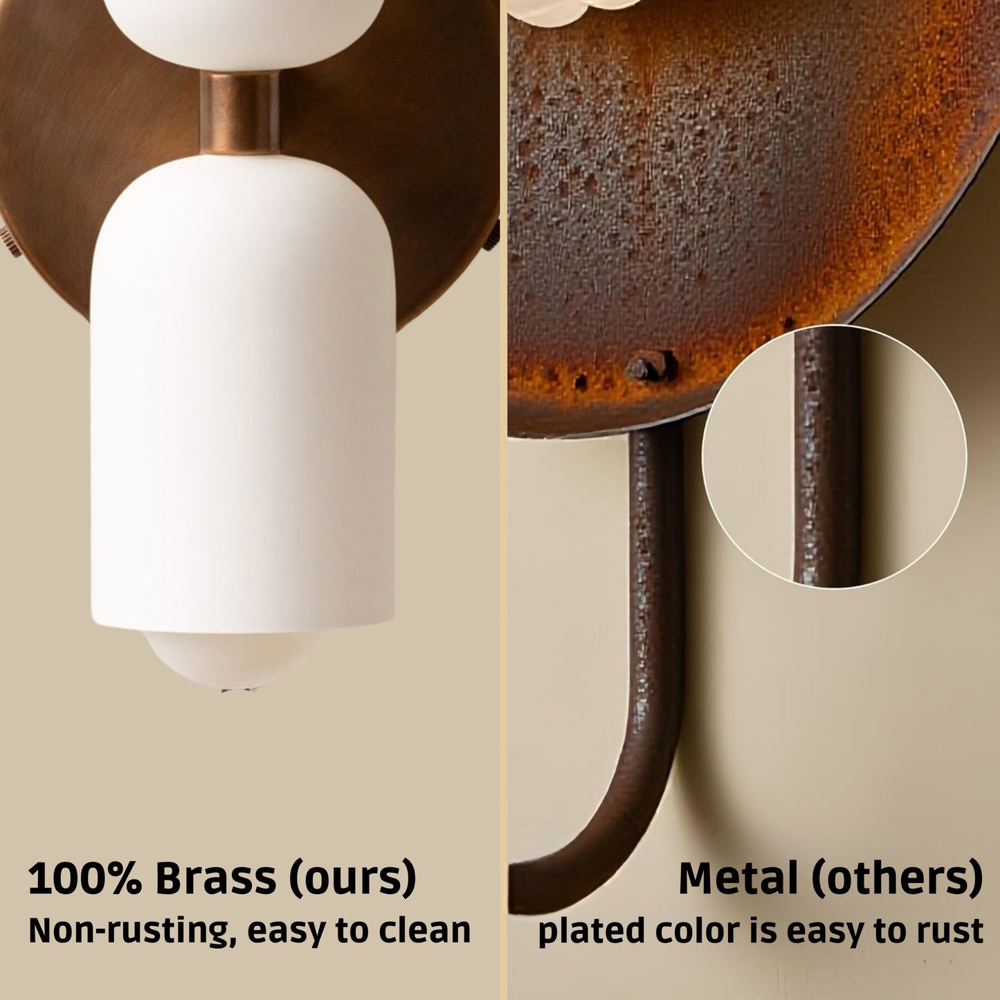 White & Antique Up & Down Brass Wall Sconce – Mid-Century Modern Light Fixture