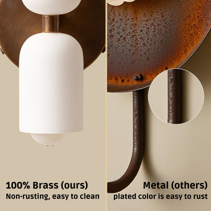 White & Antique Up & Down Brass Wall Sconce – Mid-Century Modern Light Fixture