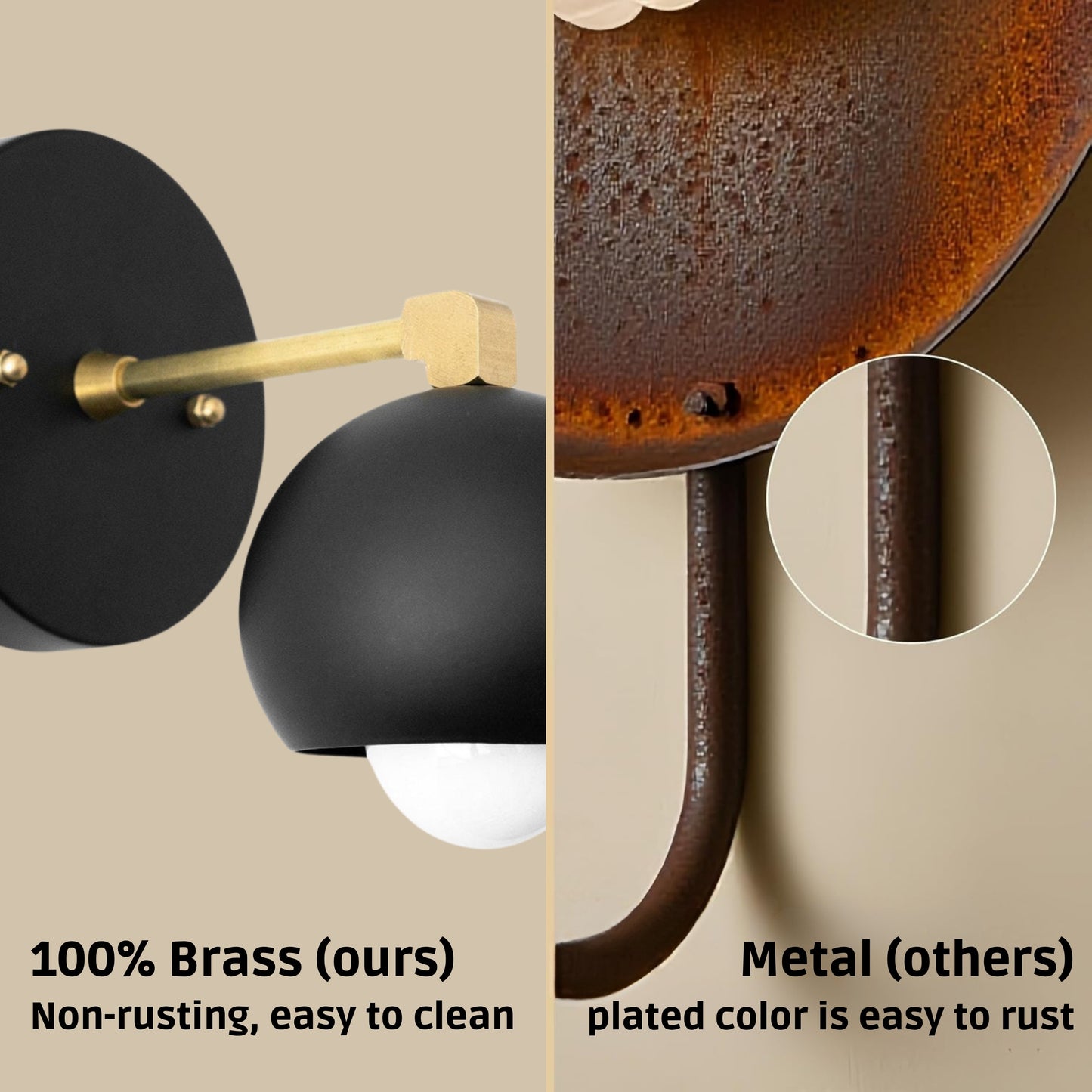 Handmade Brass Wall Sconce – Mid Century Modern Black Dome Light Fixture