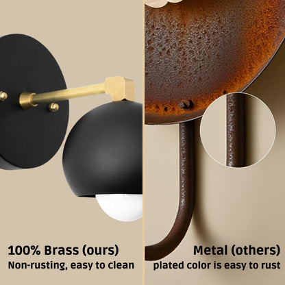 Handmade Brass Wall Sconce – Mid Century Modern Black Dome Light Fixture