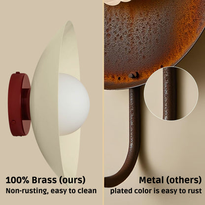 Cream & Red Dome Brass Wall Sconce – Mid-Century Modern Vintage Light