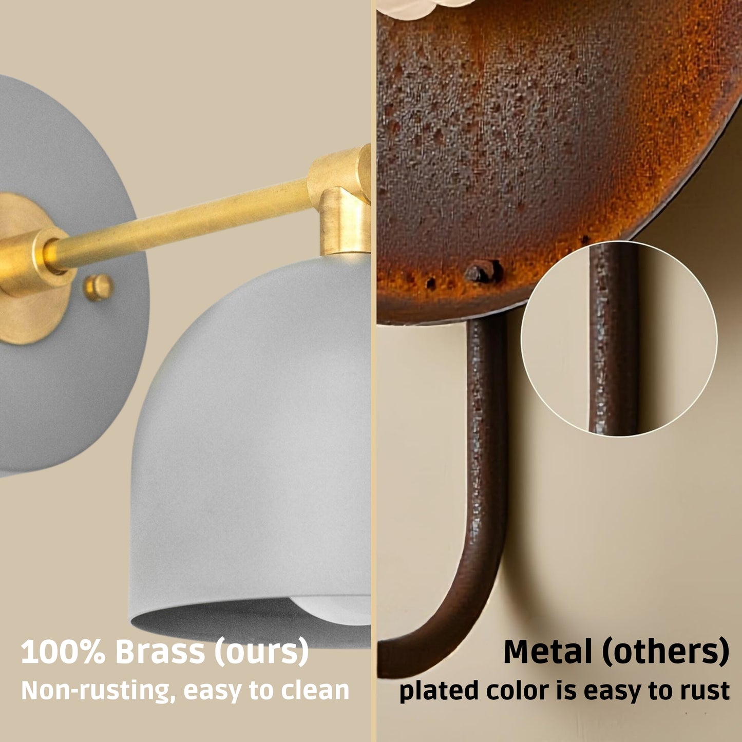 Modern Brass Wall Sconce – Mid Century Wall Light with Gray Dome Shade