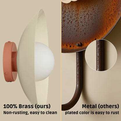 Cream & Peach Dome Brass Wall Sconce – Mid-Century Modern Vintage Light